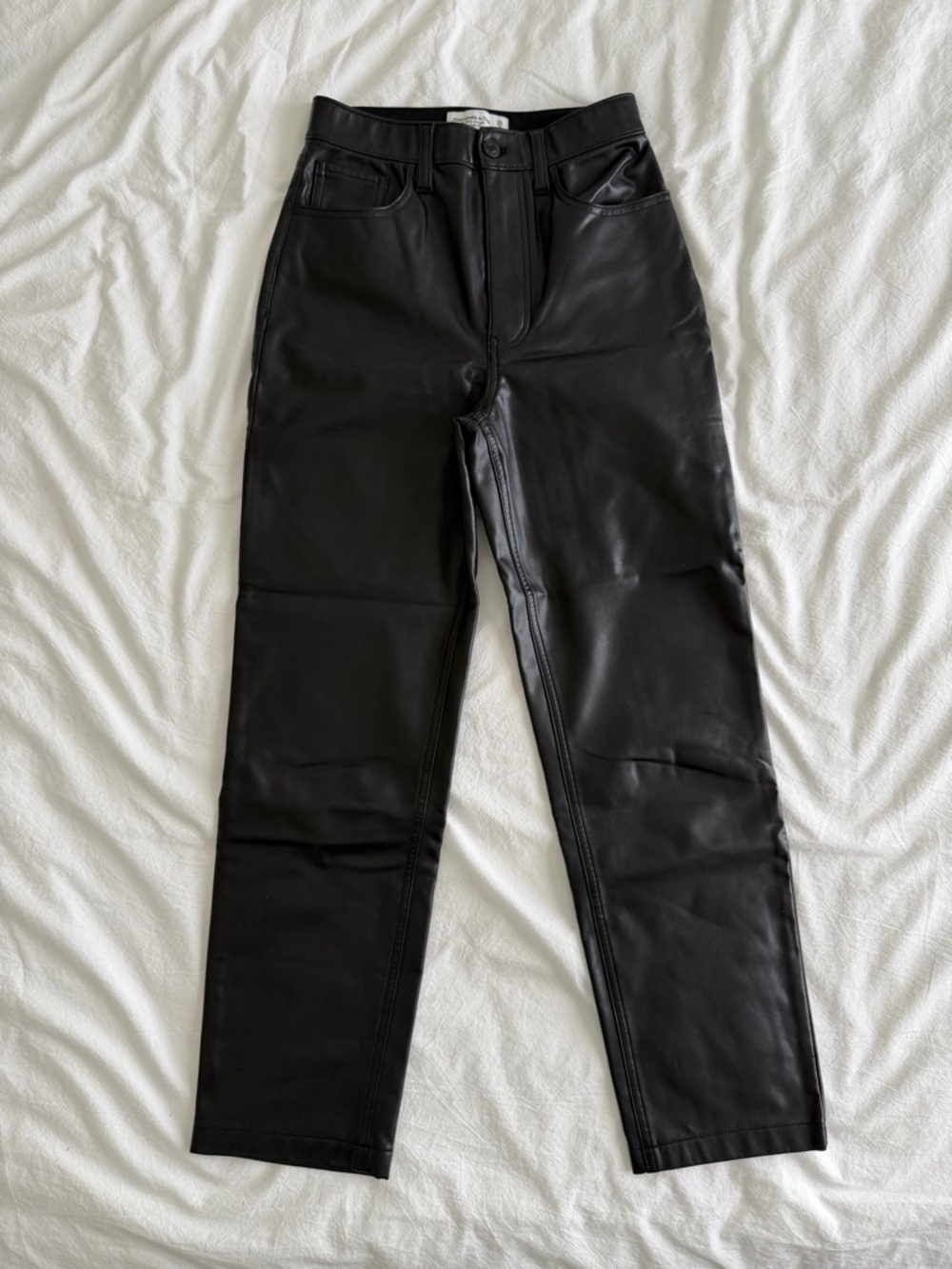 Abercrombie & Fitch Black Faux Leather Ankle Straight Leg Pants Size 25